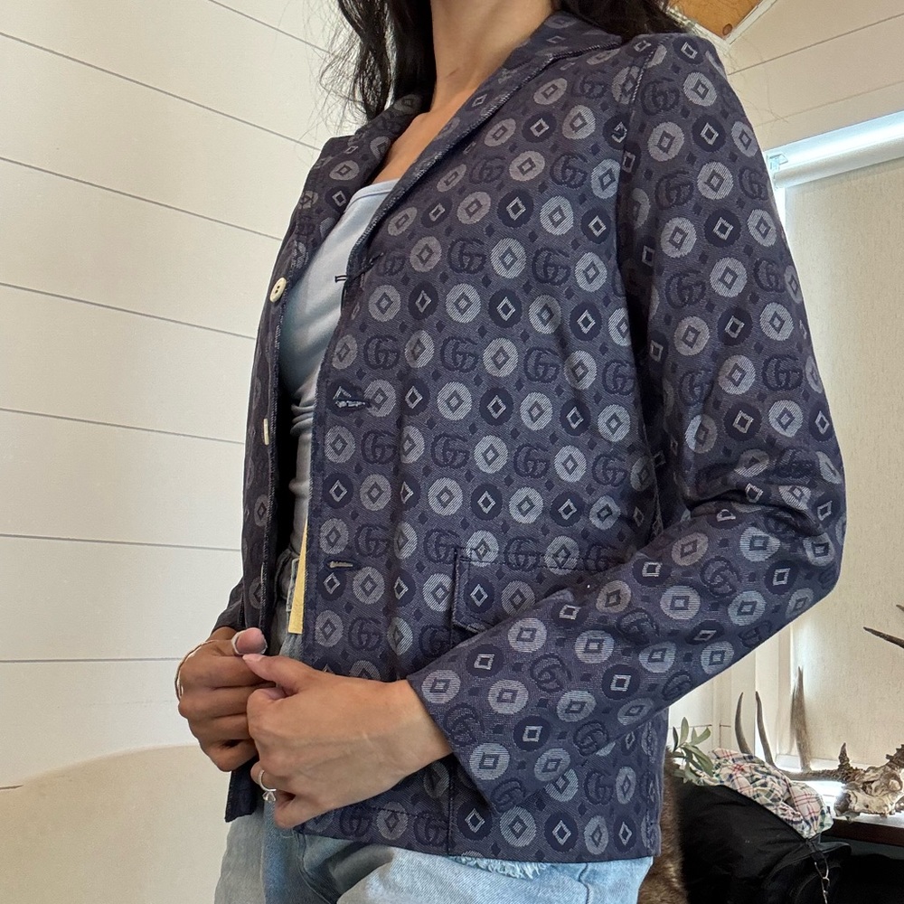Gucci Blue and Gray Blazer with Unique Monogram Pattern